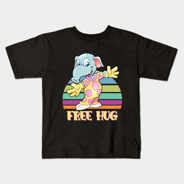 Free Hug Baby Elephant In Yellow Pajamas Pink Polka Dots Kids T-Shirt by CharJens